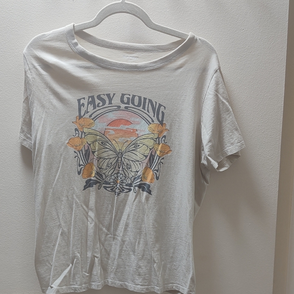 Old Navy Women's Long Sleeve Tee - Cream with Graphic